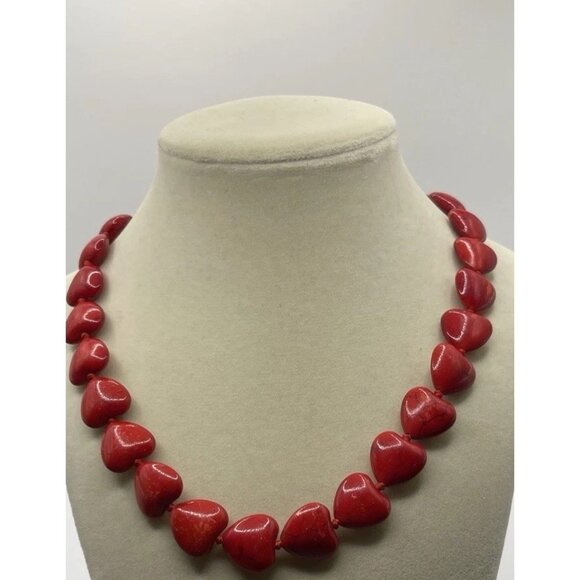 Vintage Red Heart Bead Tourquoise Howlite Beaded Necklace Women’s Sz 18” - Picture 6 of 9